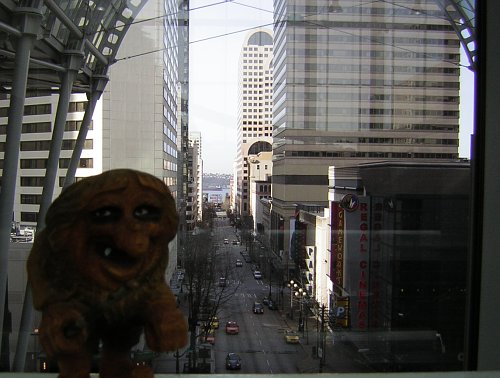 Torvald enjoys the view from the Convention Center