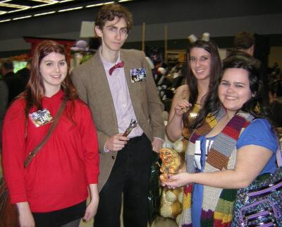 Torvald with Amy, The Doctor, A Dalek, and the TARDIS wearing a scarf